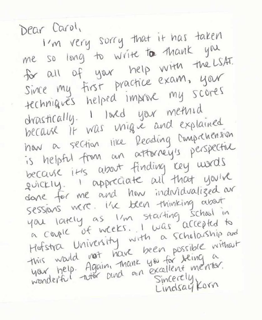 Lindsay Testimonial - The New York LSAT Tutoring Company